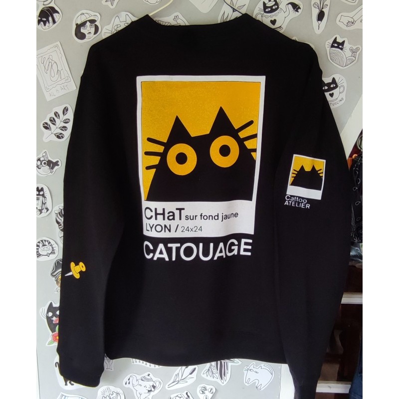 Pull Noir motif "Catouage"